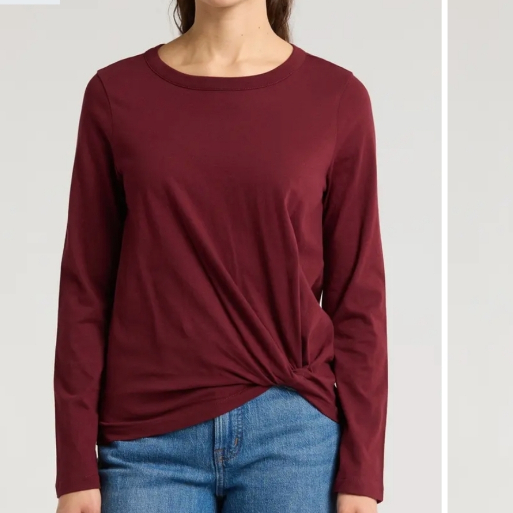 MADEWELL Burgandy Front Twist Cotton Top Sz M